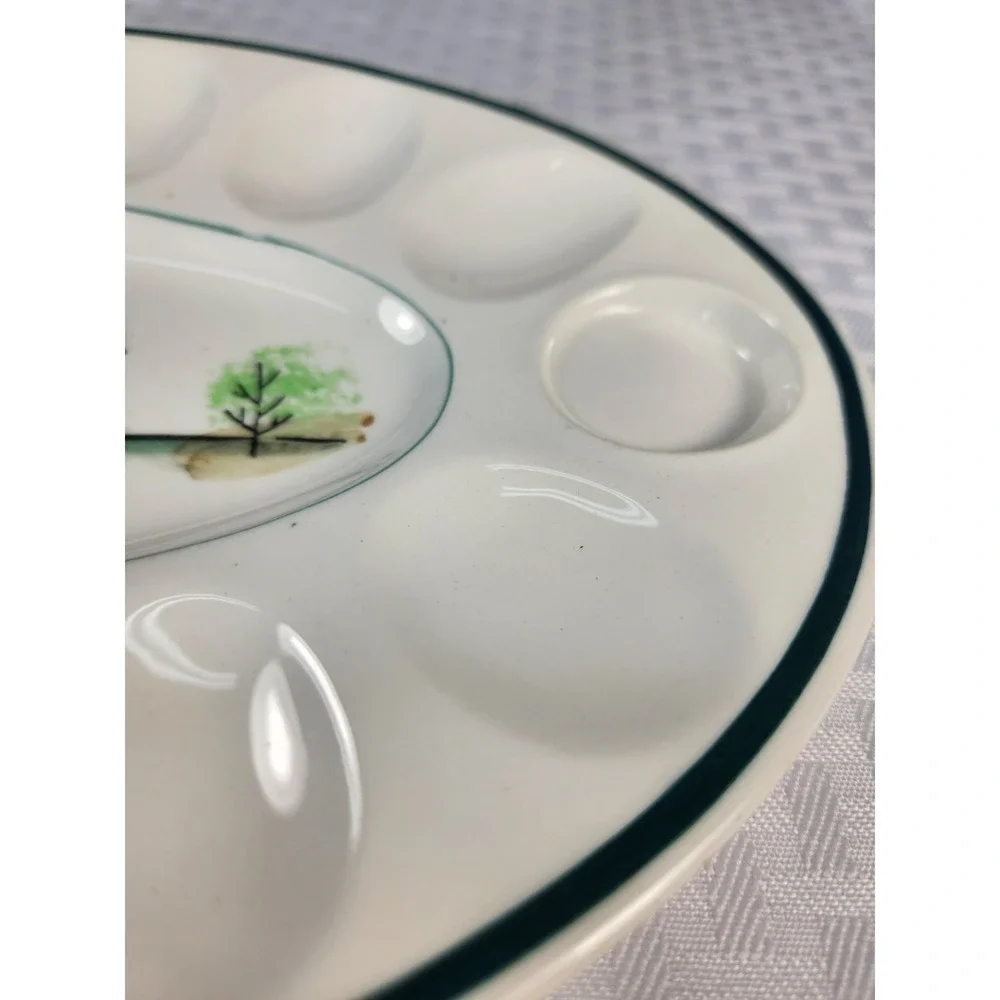 Vintage Deviled Egg Serving Dish Hand Painted Rooster Farm Countryside Design